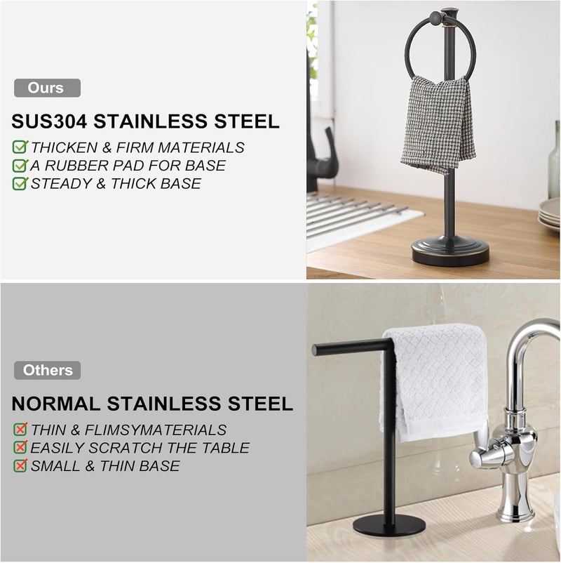 Hoimpro 17 Inch Stand Hand Towel Holder Towel Bar Towel Hanging Ring, Free Standing Floor Hand Towel Rack Storage for Bathroom Kitchen Vanity Countertops, Hardware Accessories(Oil Rubbed Bronze) - Image 4